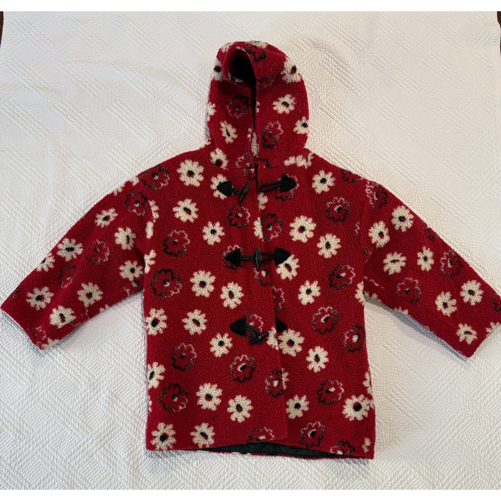 Flapdoodles Outwear Women's Jacket Fleece Sherpa Size 8 Hoodie Floral Red White